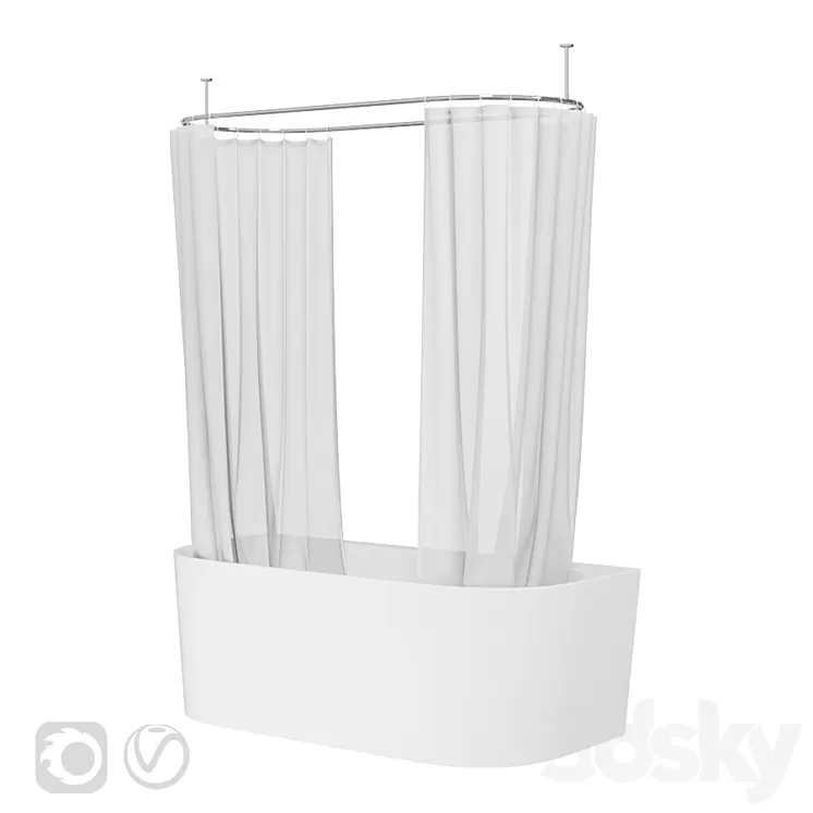Bath Curtains and Bathtub Villeroy and Boch Oberon 3D Model Free