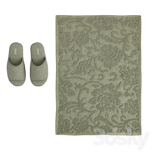 Bath mat and house slippers 3D Model