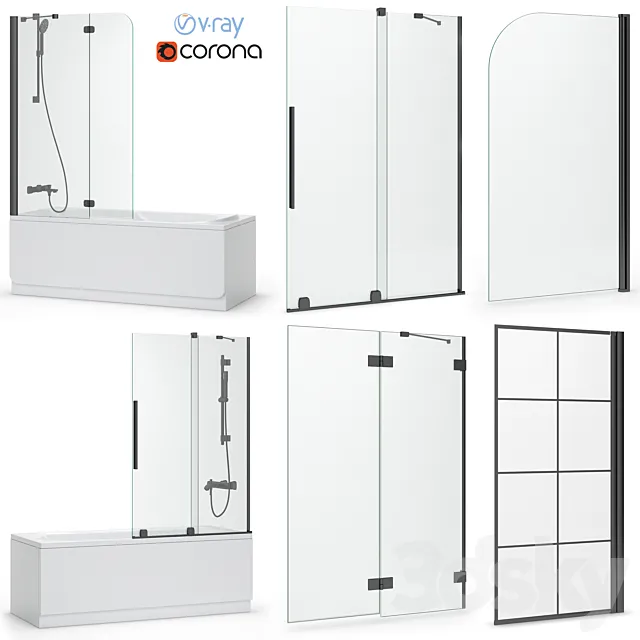 Bath screens and bathtubs Radaway and Ravak set 119 3D Model