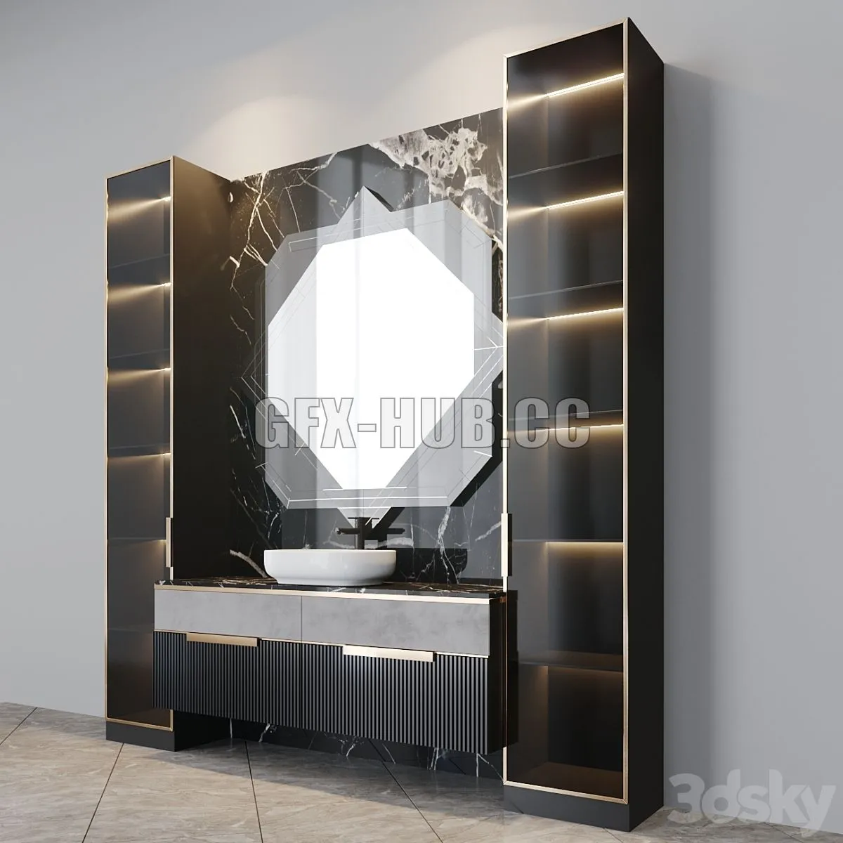 Bath set 2 with mirror Mirror Fernand 3D Model