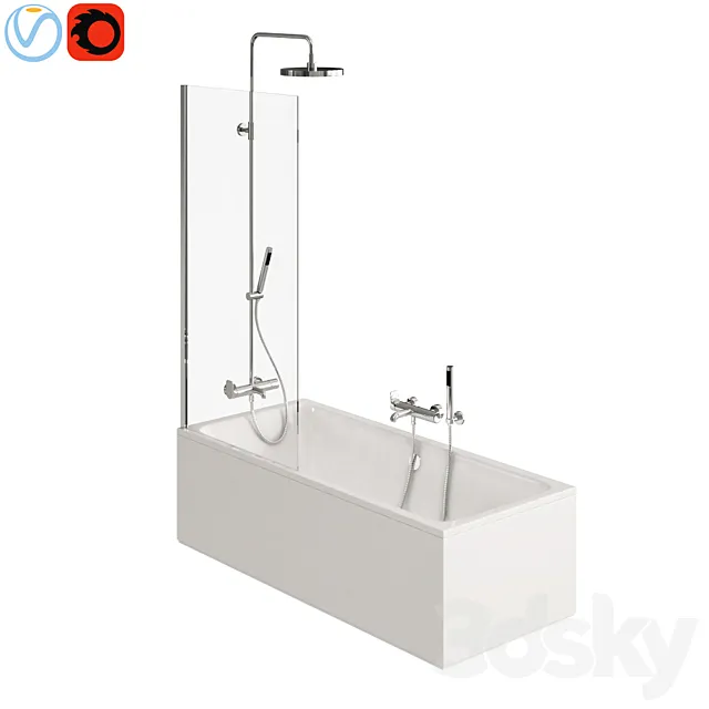 Bath With Shower Screen 3D Model