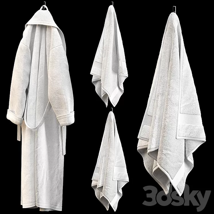 BATHROBE TOWELS WHITE 3D Model