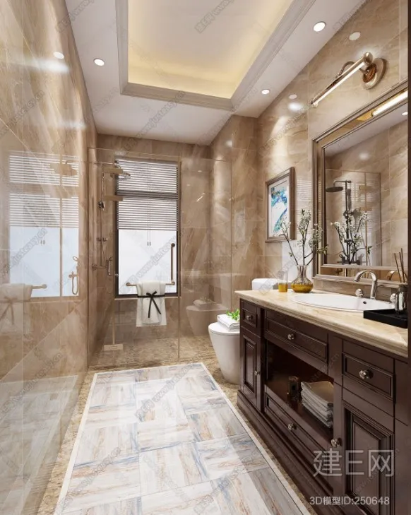 Bathroom 3D Interior Scene - American Style - 002