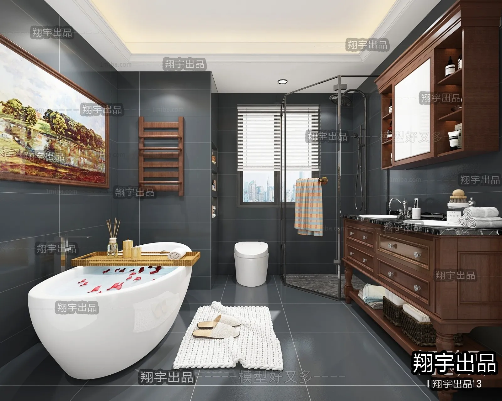 Bathroom 3D Interior Scene - American Style - 003