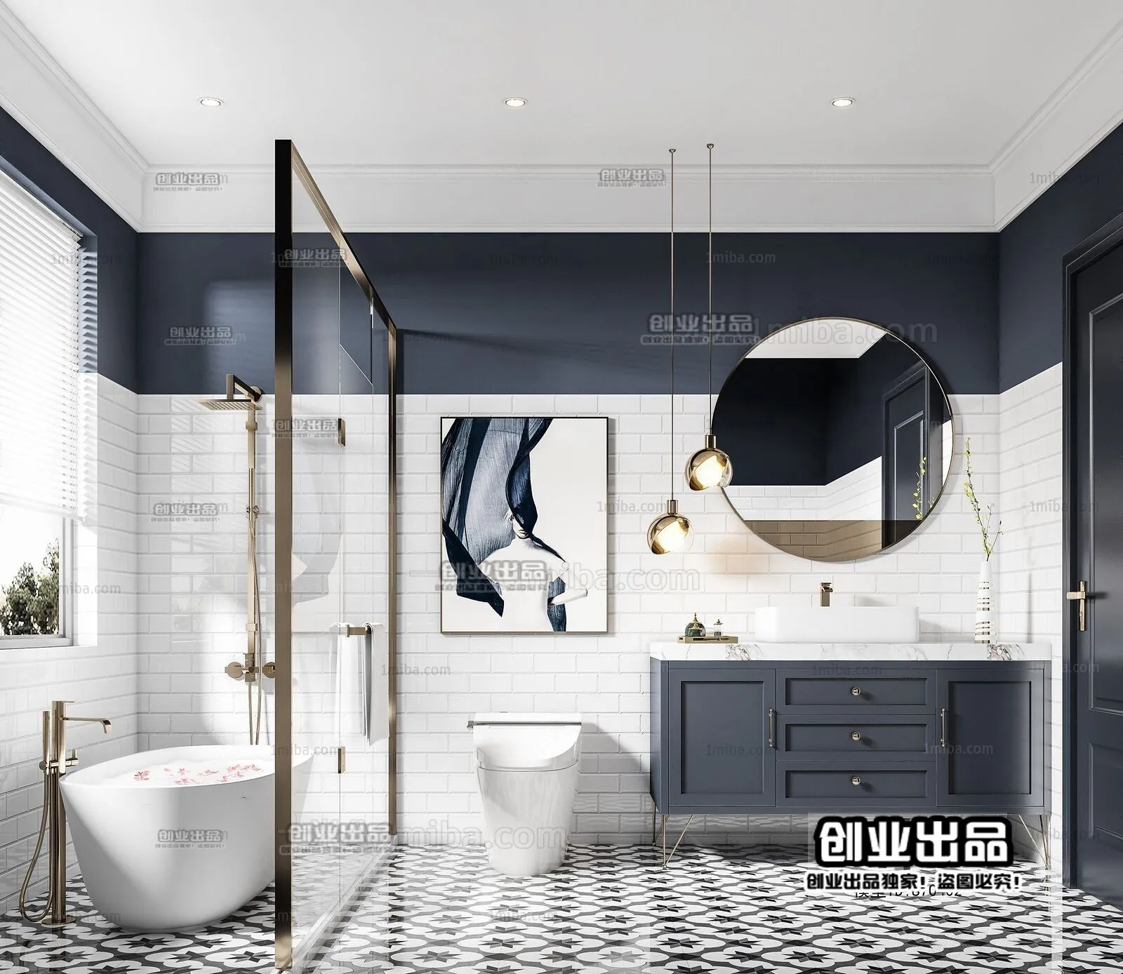 Bathroom 3D Interior Scene - American Style - 004