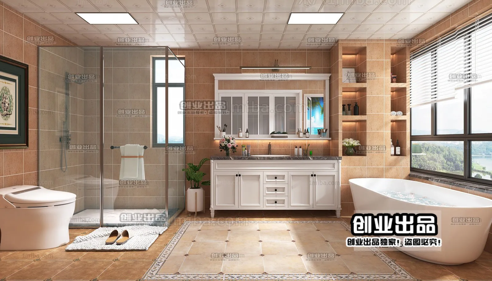 Bathroom 3D Interior Scene - American Style - 005