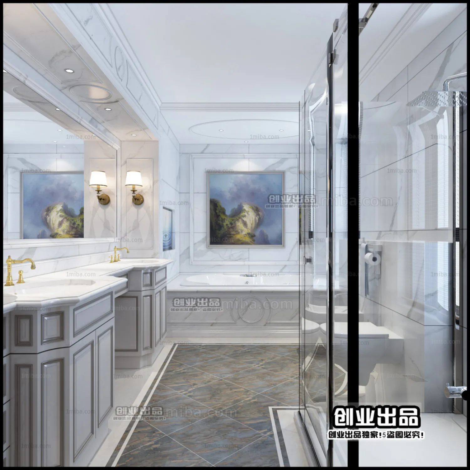 Bathroom 3D Interior Scene - American Style - 006