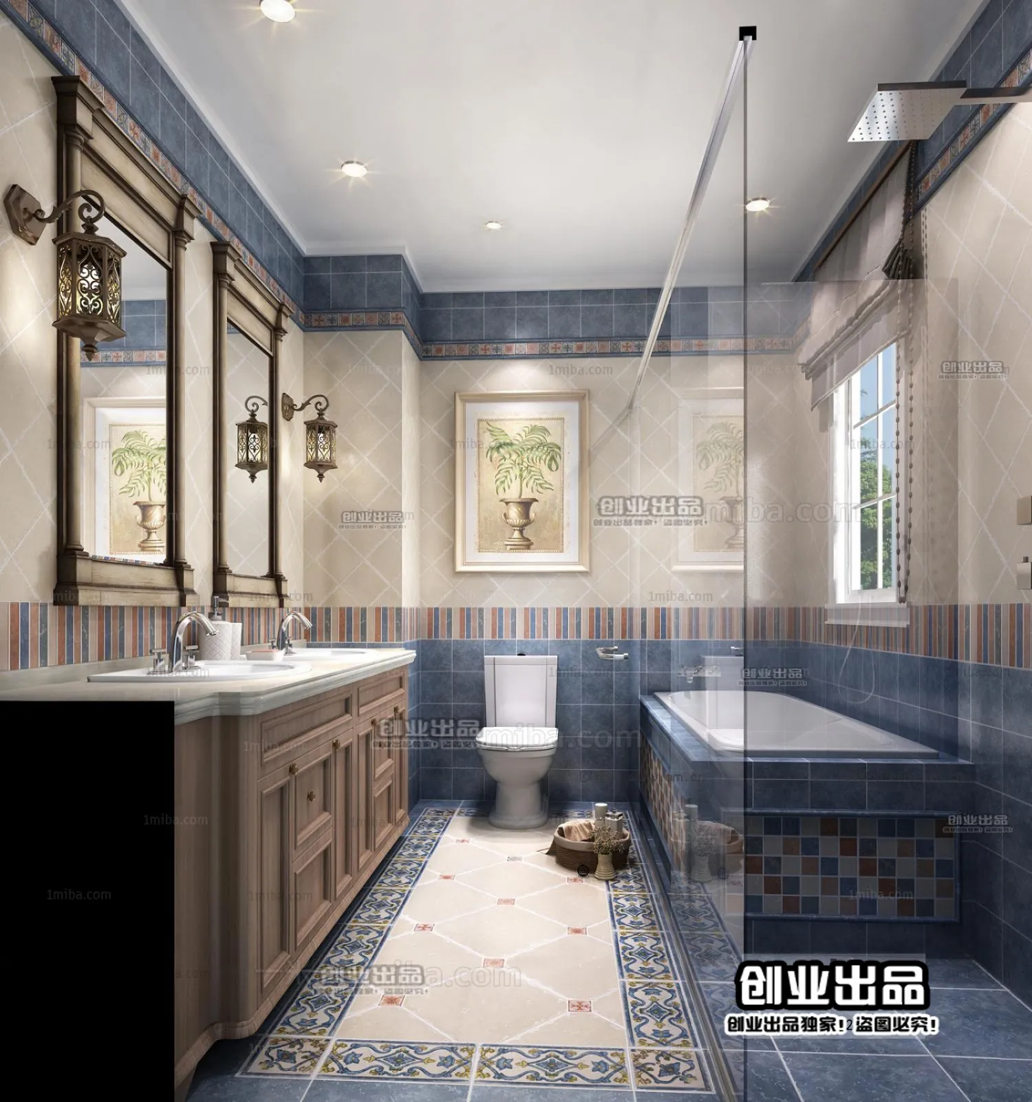 Bathroom 3D Interior Scene - American Style - 007