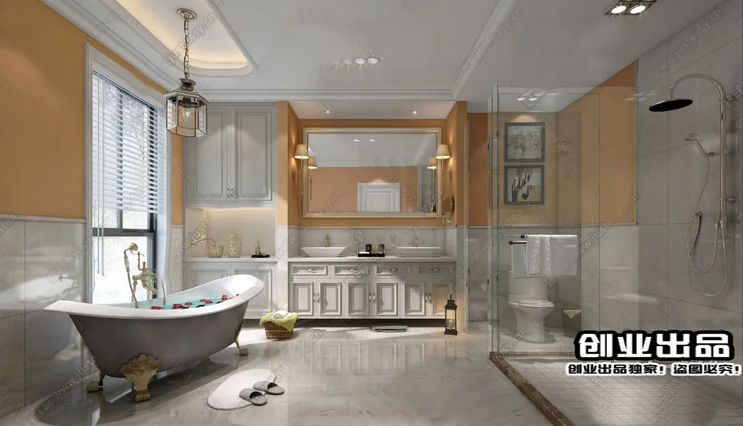 Bathroom 3D Interior Scene - American Style - 008