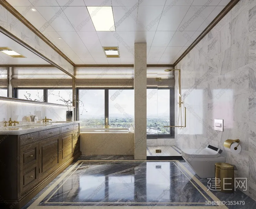 Bathroom 3D Interior Scene - American Style - 010