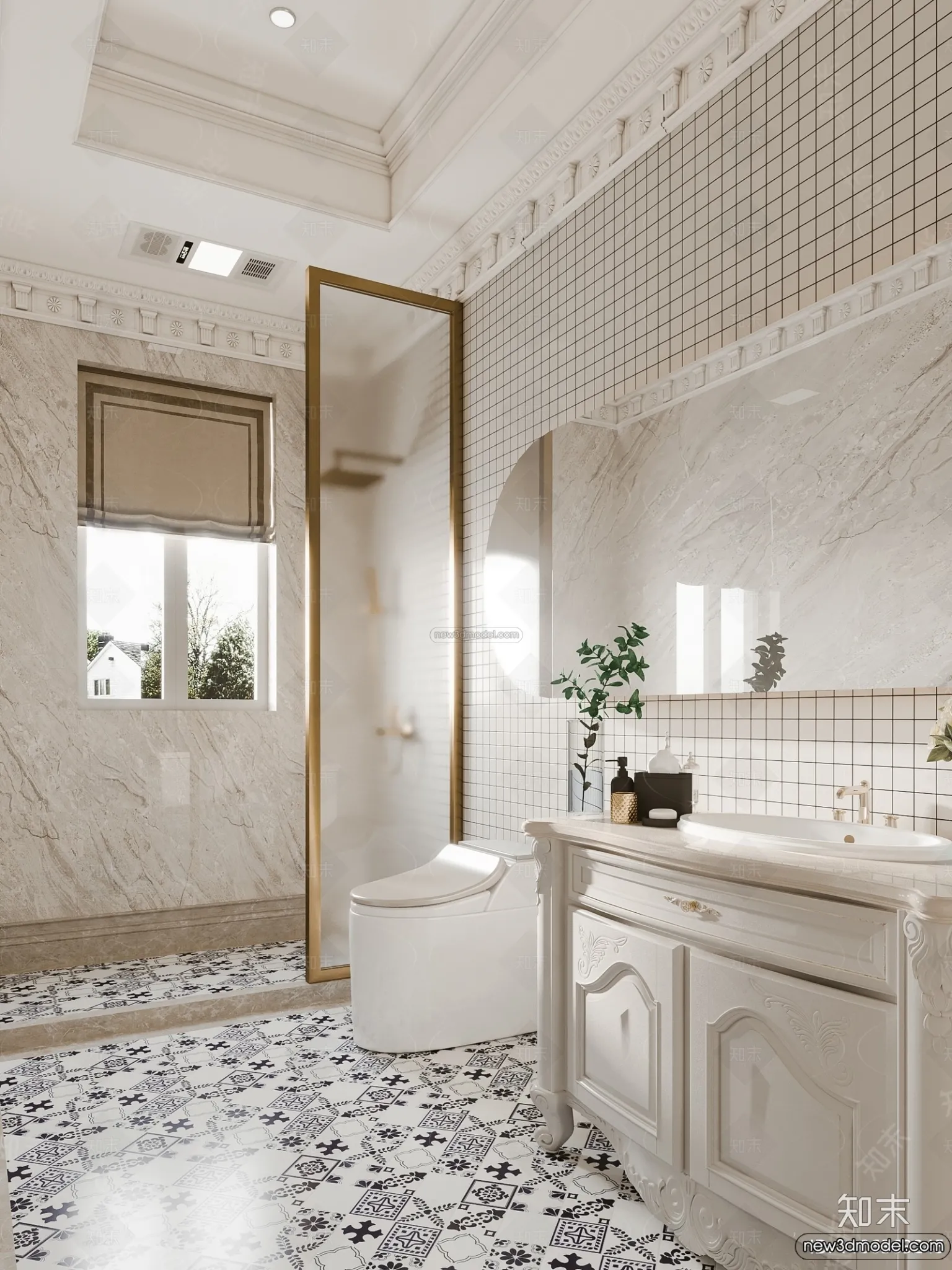 Bathroom - 3D Interior Scene - French Style - 001
