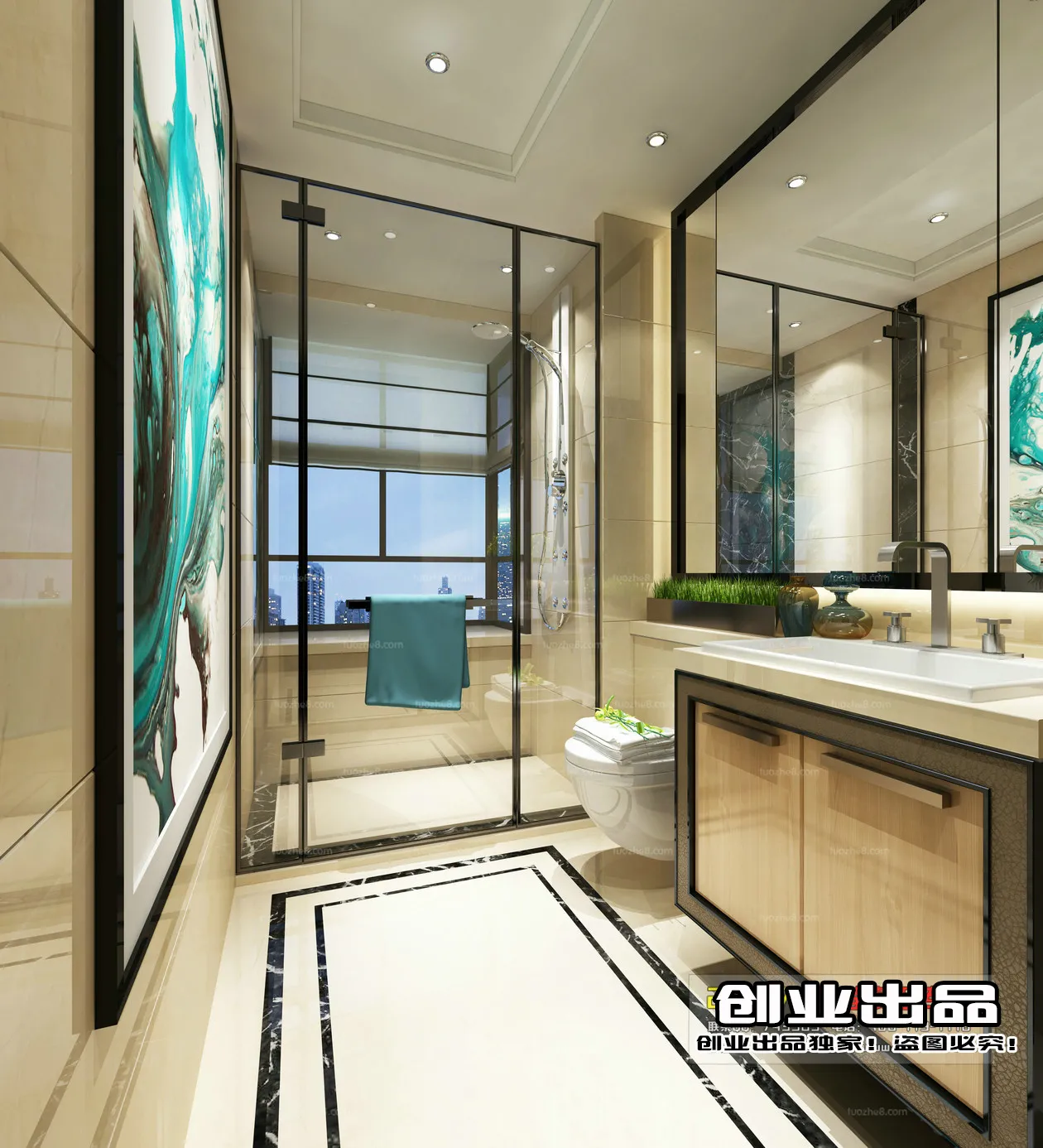 Bathroom 3D Interior Scene - Japanese Style - 004