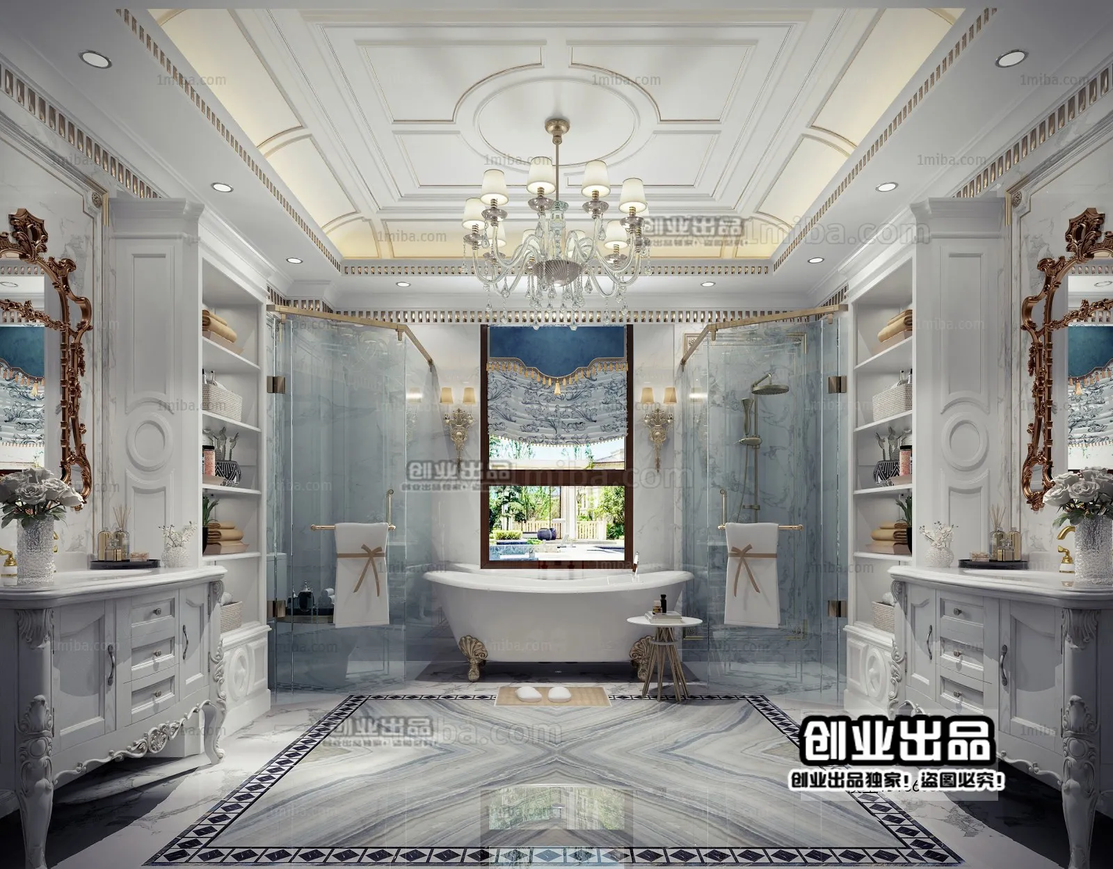 Bathroom 3D Interior Scene Model - European Style - 001