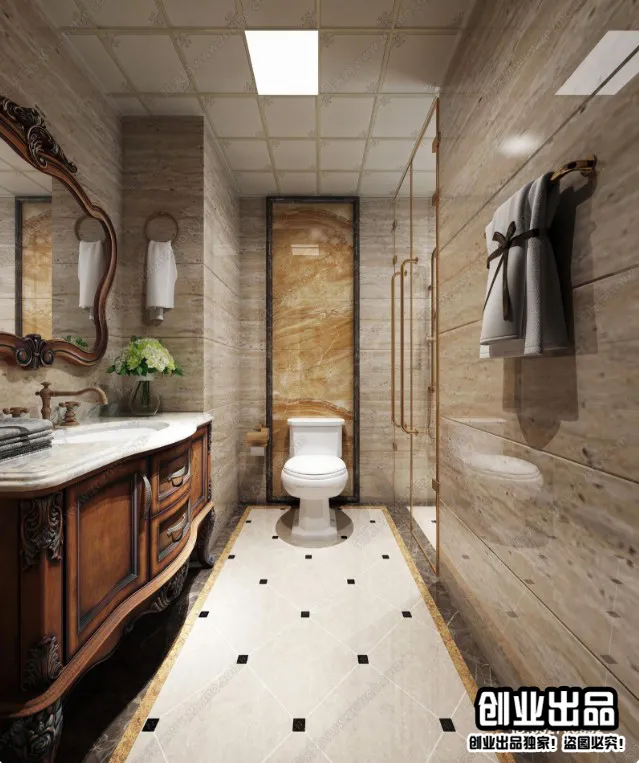 Bathroom 3D Interior Scene Model - European Style - 007