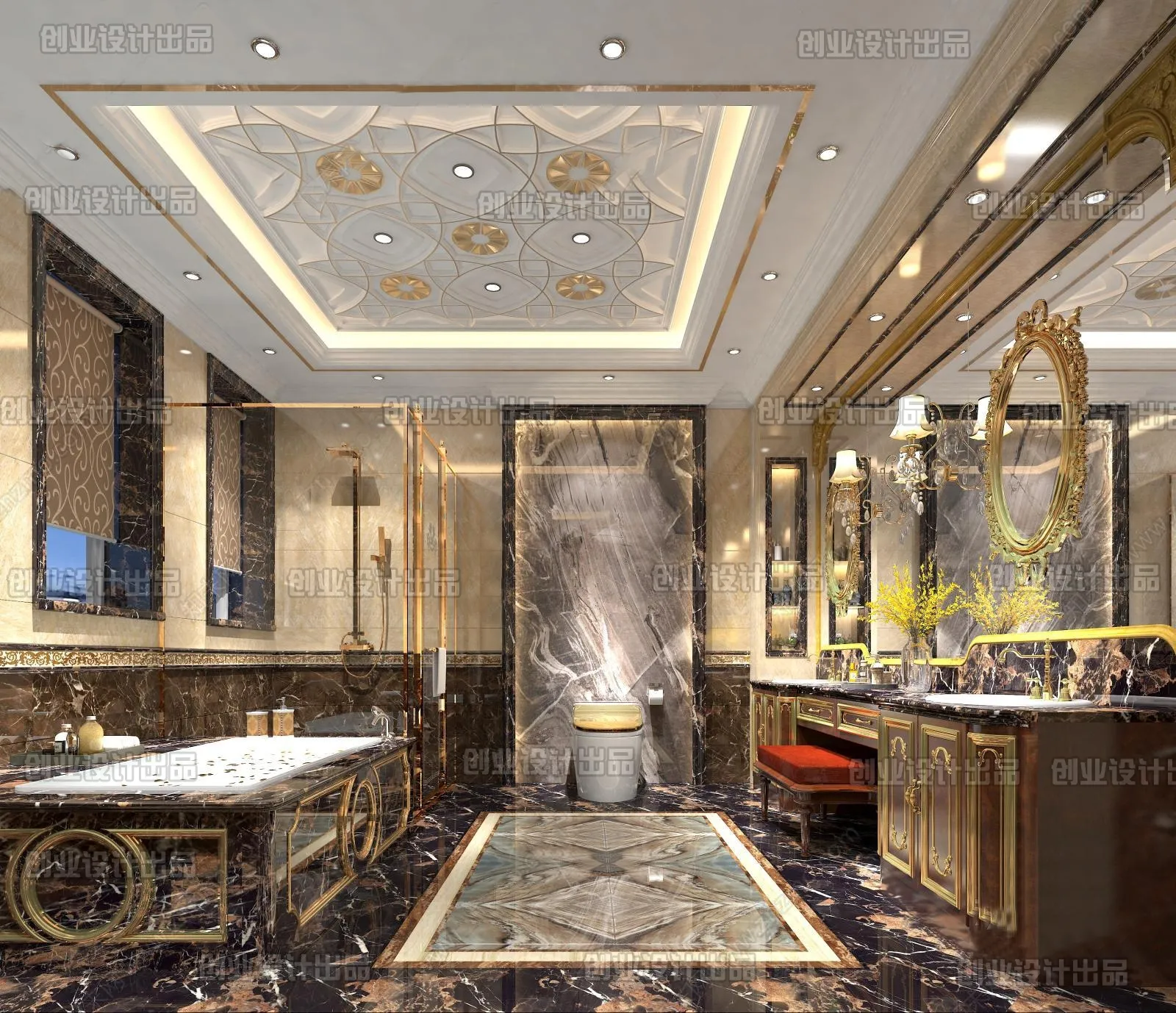 Bathroom 3D Interior Scene Model - European Style - 009