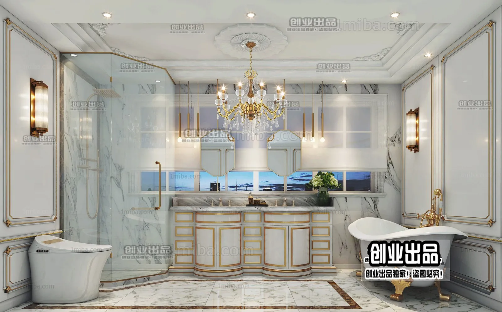 Bathroom 3D Interior Scene Model - European Style - 019