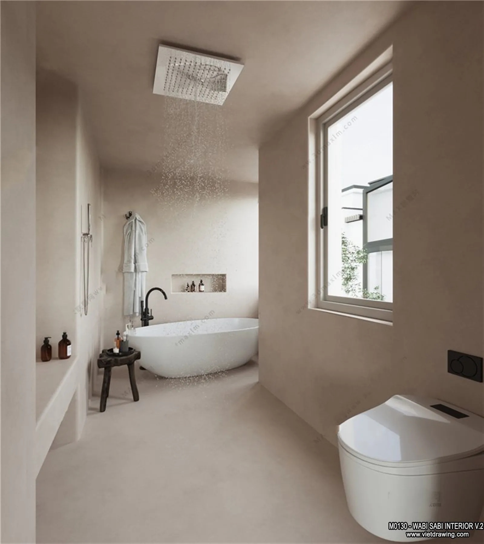 Bathroom 3D Interior Scene Model - Wabi Sabi Style - 003