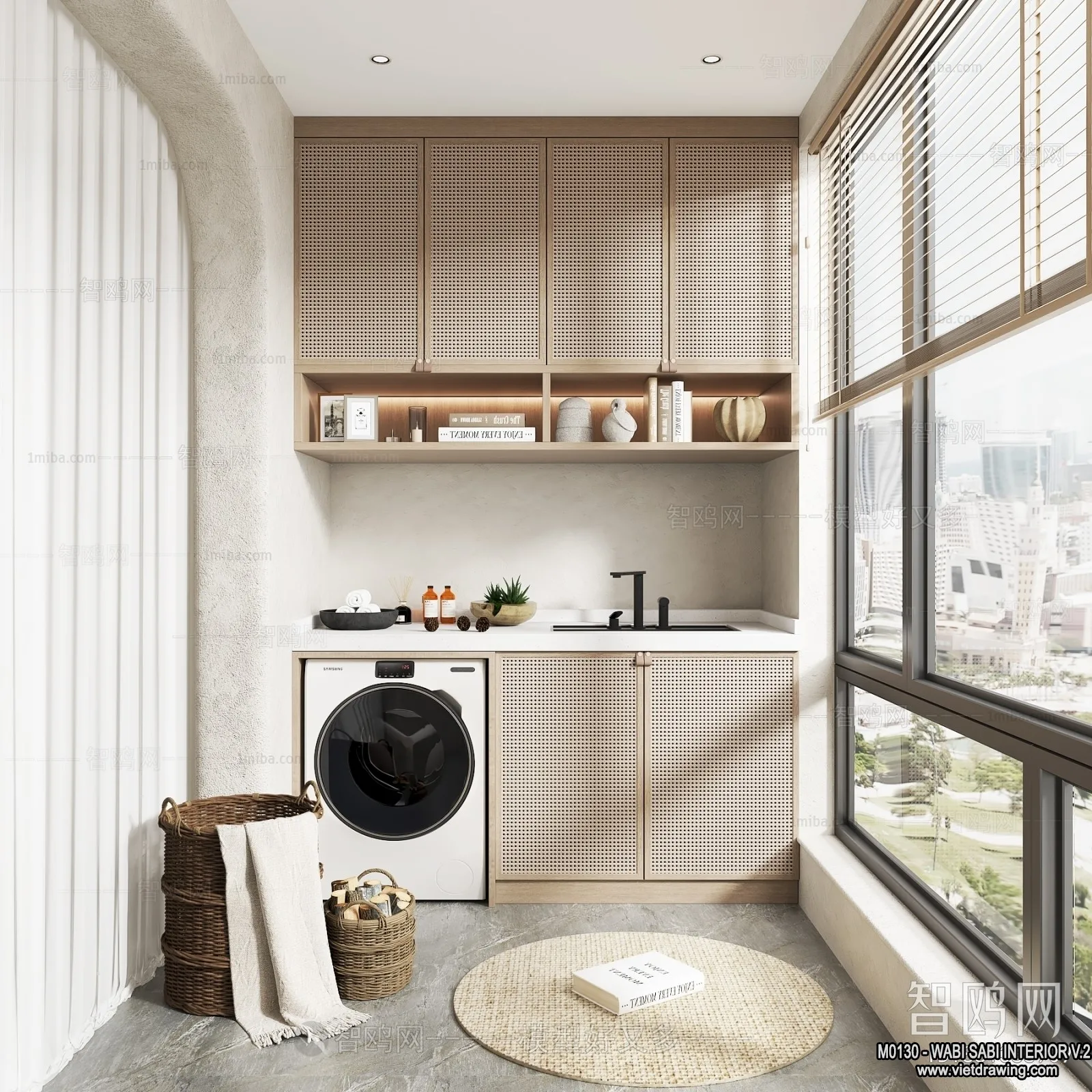 Bathroom 3D Interior Scene Model - Wabi Sabi Style - 004