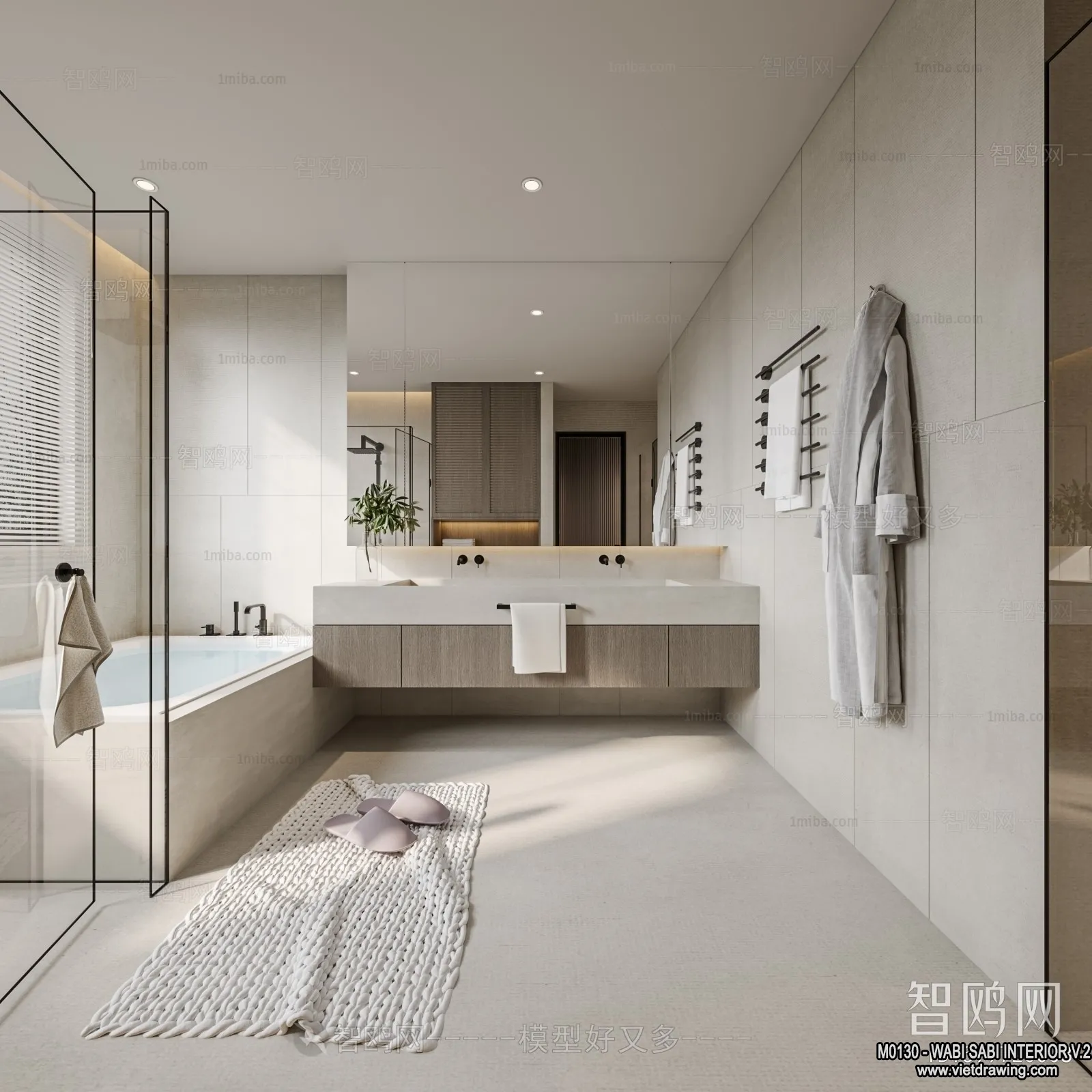 Bathroom 3D Interior Scene Model - Wabi Sabi Style - 005
