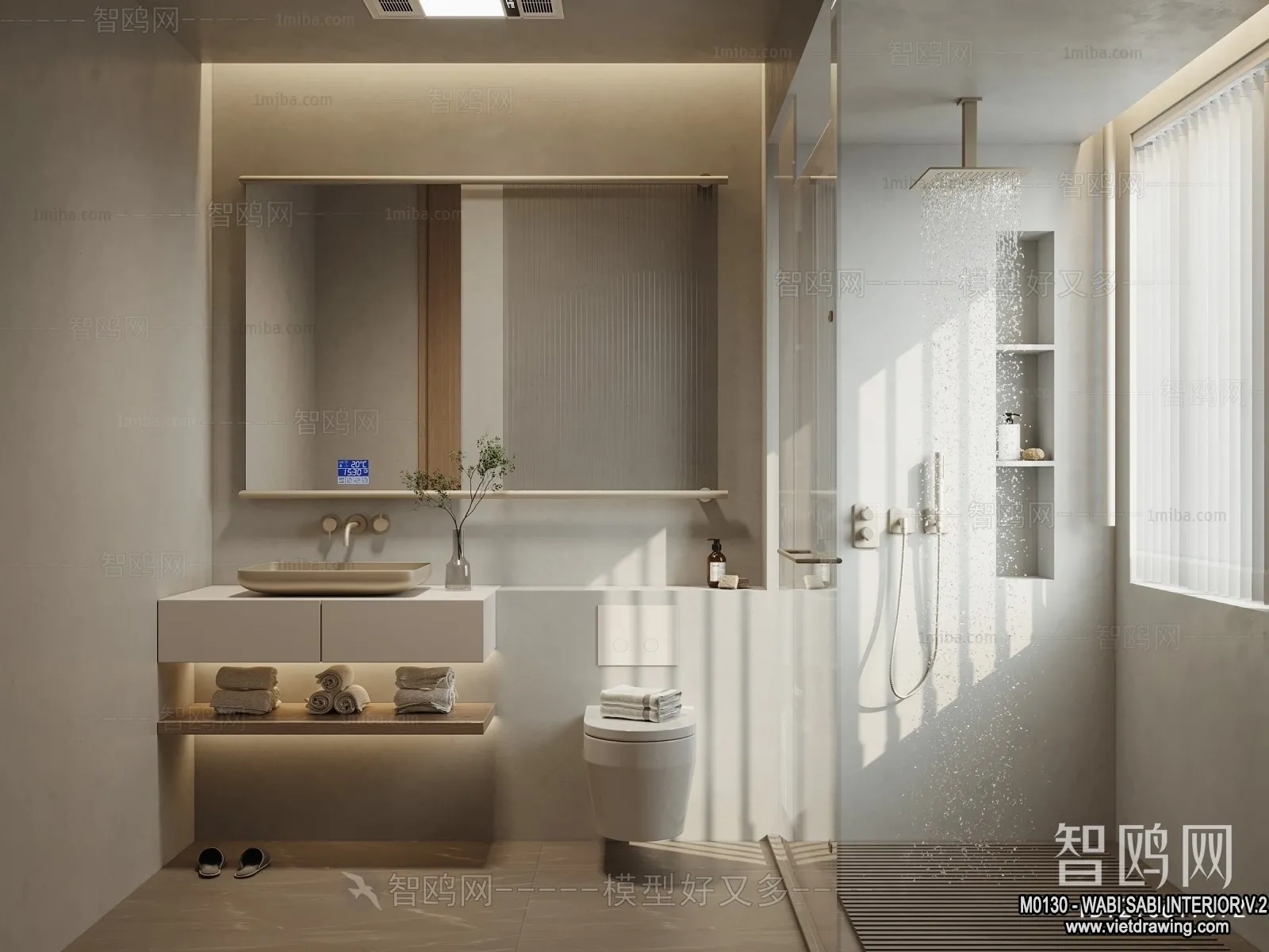 Bathroom 3D Interior Scene Model - Wabi Sabi Style - 006