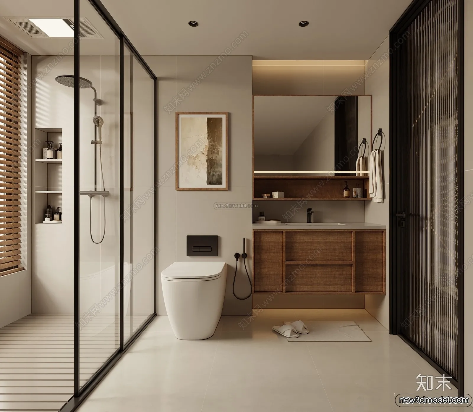 Bathroom 3D Interior Scene Model - Wabi Sabi Style - 008