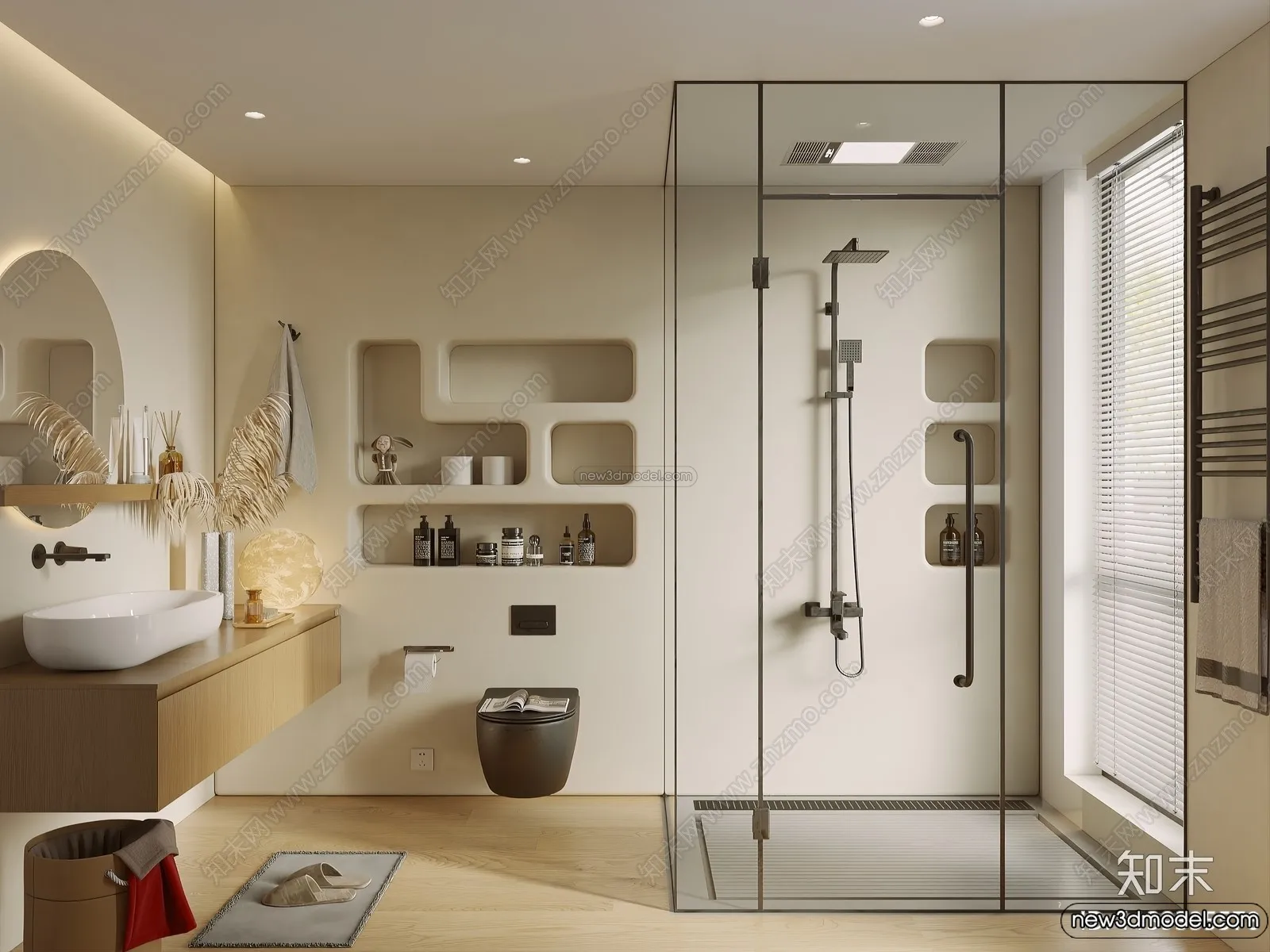 Bathroom 3D Interior Scene Model - Wabi Sabi Style - 009