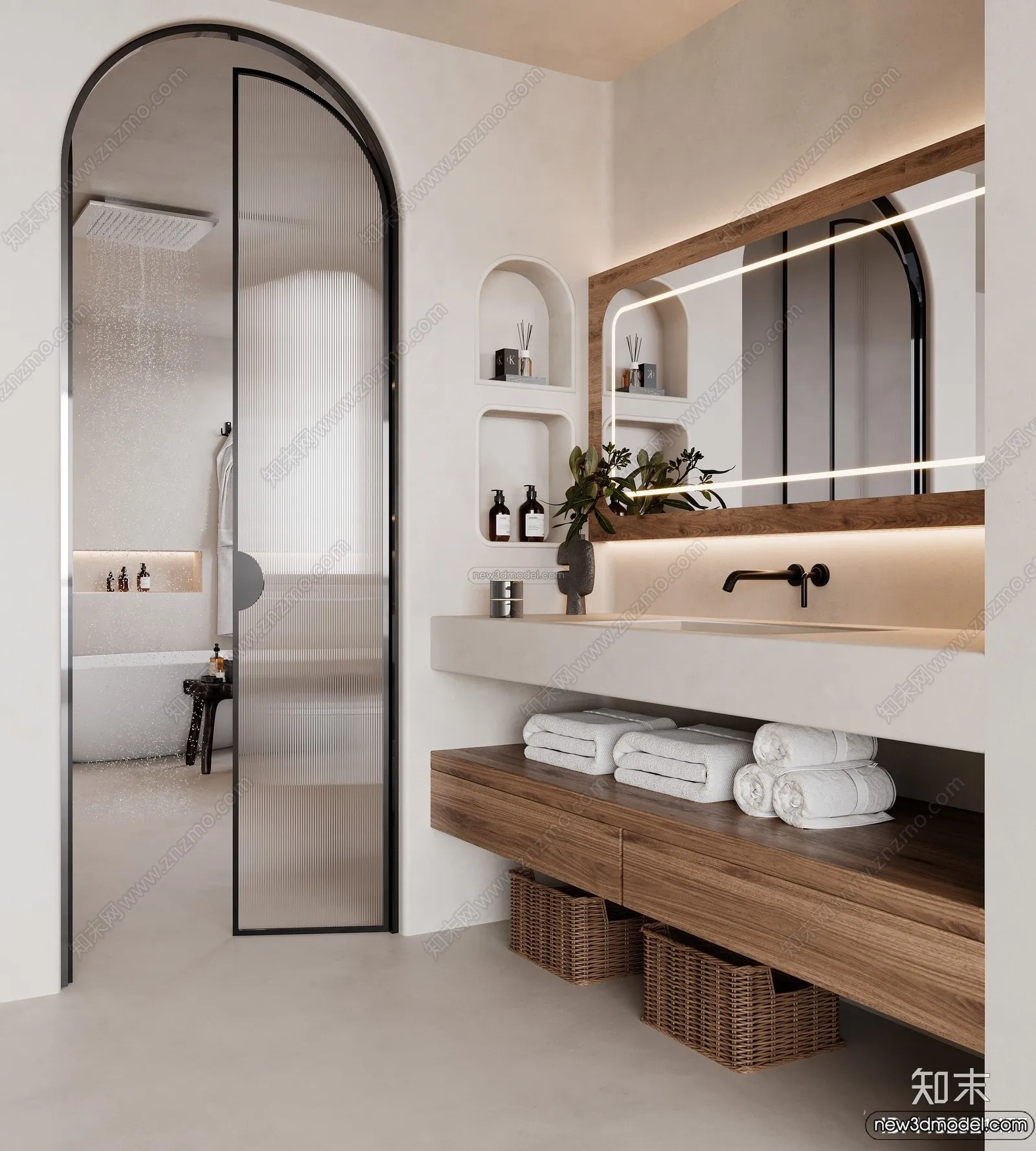 Bathroom 3D Interior Scene Model - Wabi Sabi Style - 011