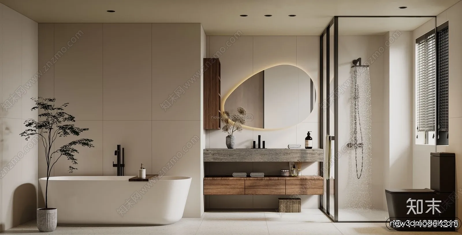 Bathroom 3D Interior Scene Model - Wabi Sabi Style - 012