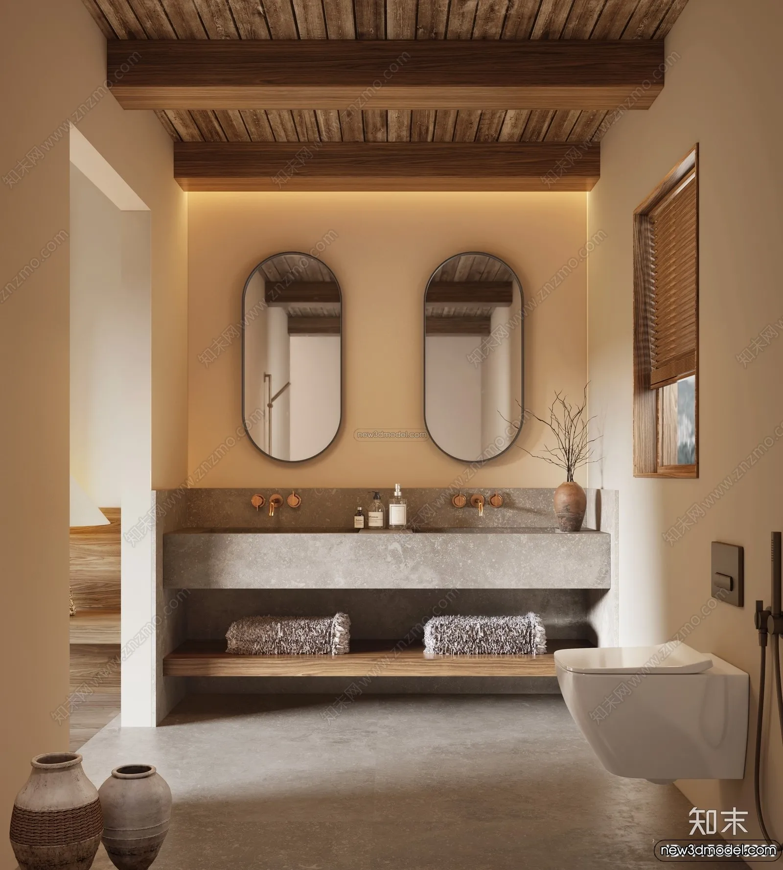 Bathroom 3D Interior Scene Model - Wabi Sabi Style - 013