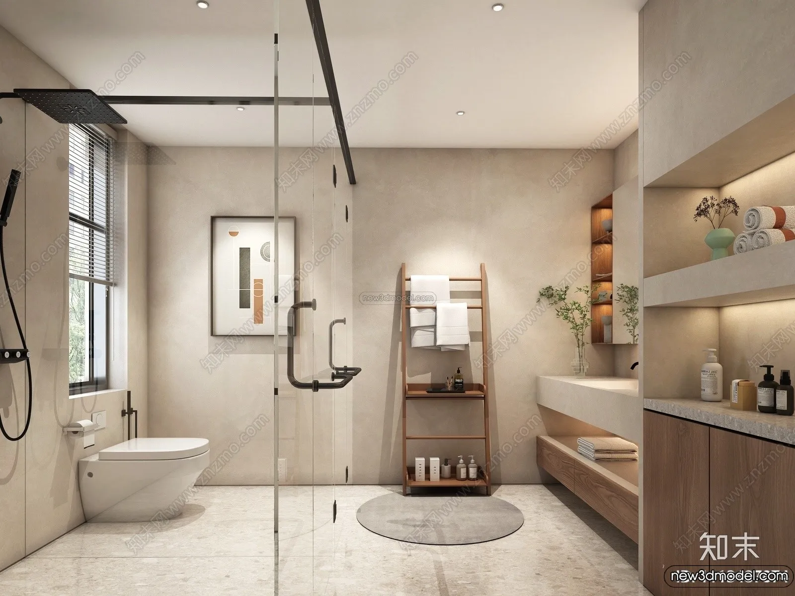 Bathroom 3D Interior Scene Model - Wabi Sabi Style - 014