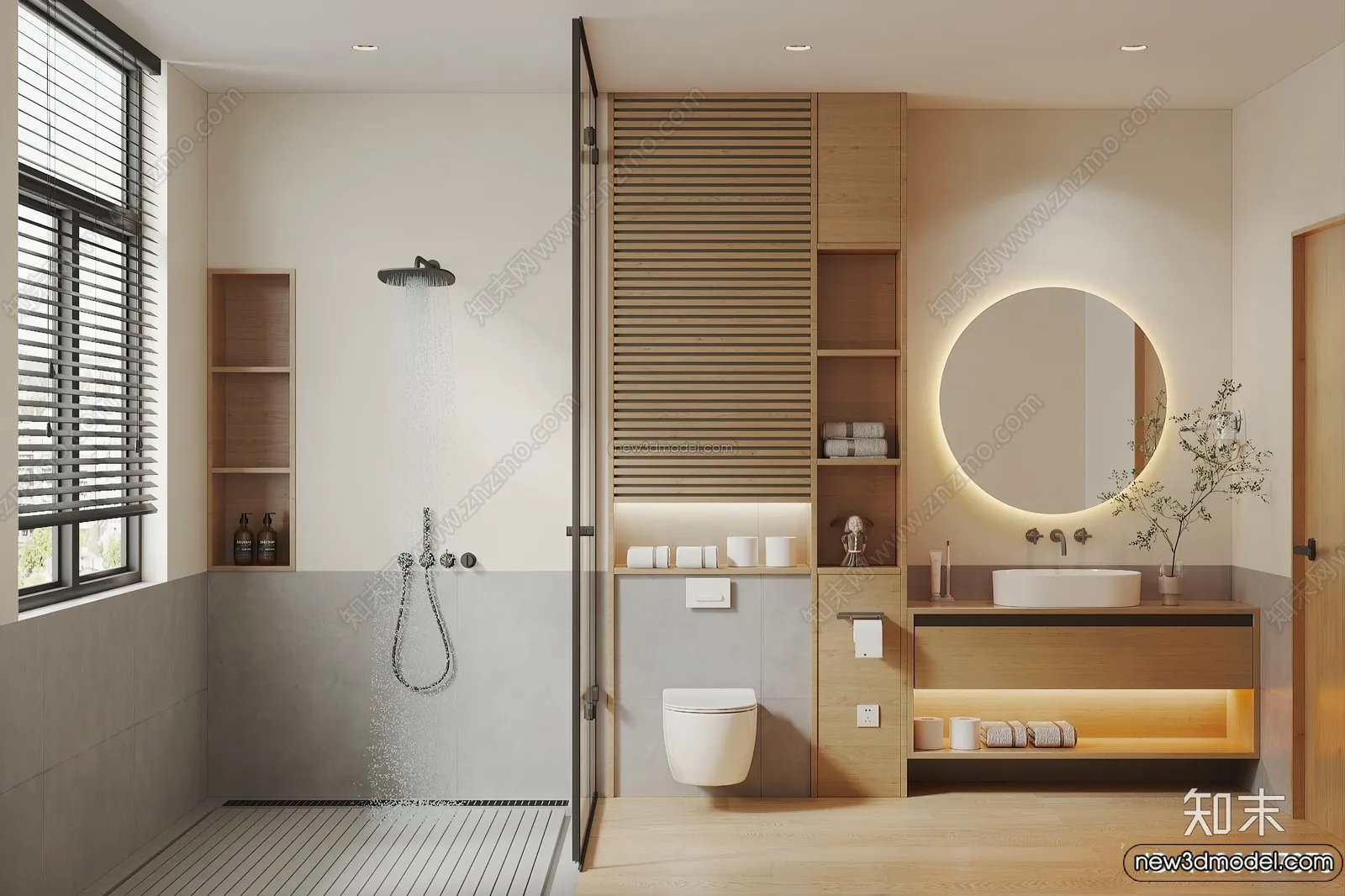 Bathroom 3D Interior Scene Model - Wabi Sabi Style - 015