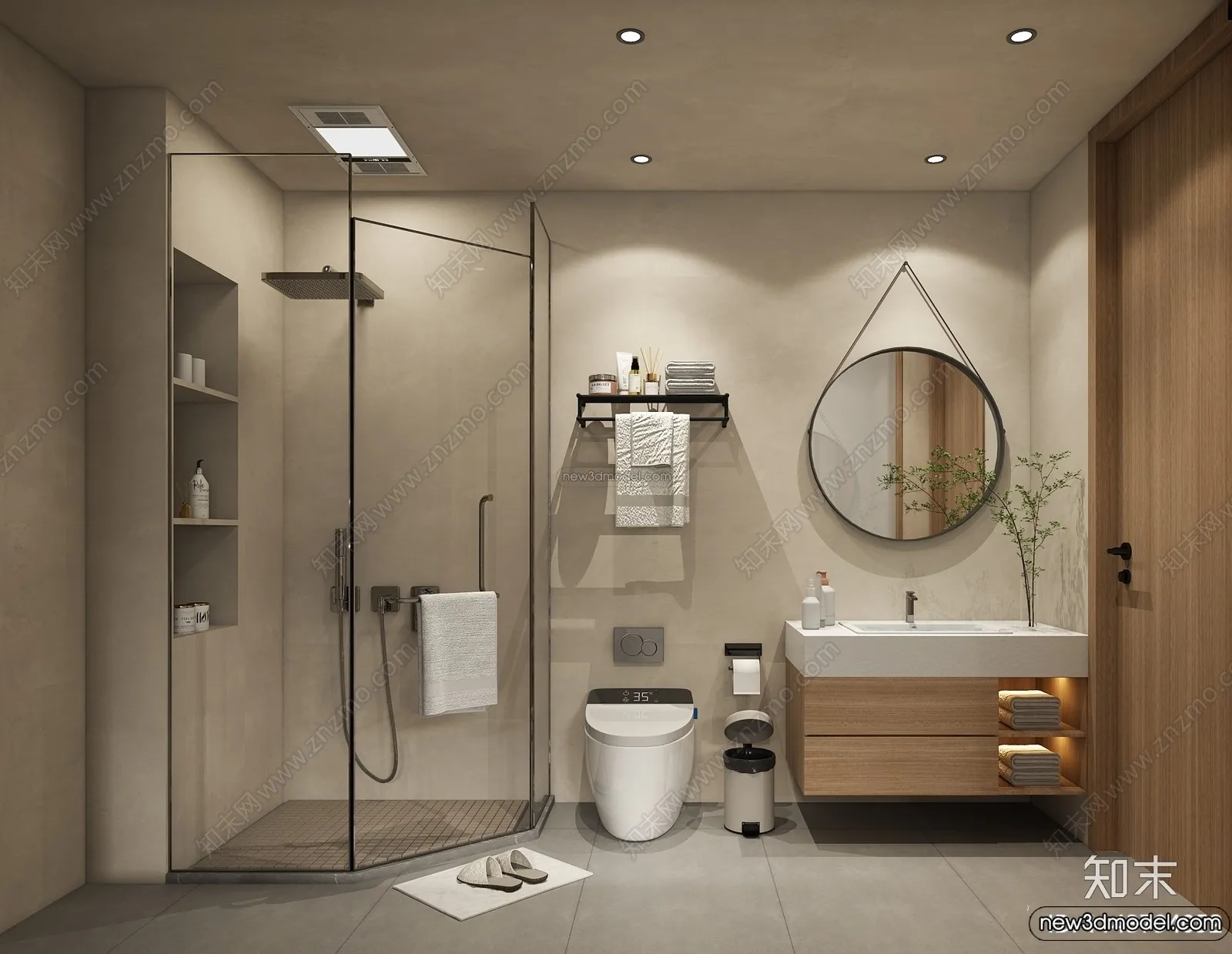 Bathroom 3D Interior Scene Model - Wabi Sabi Style - 016