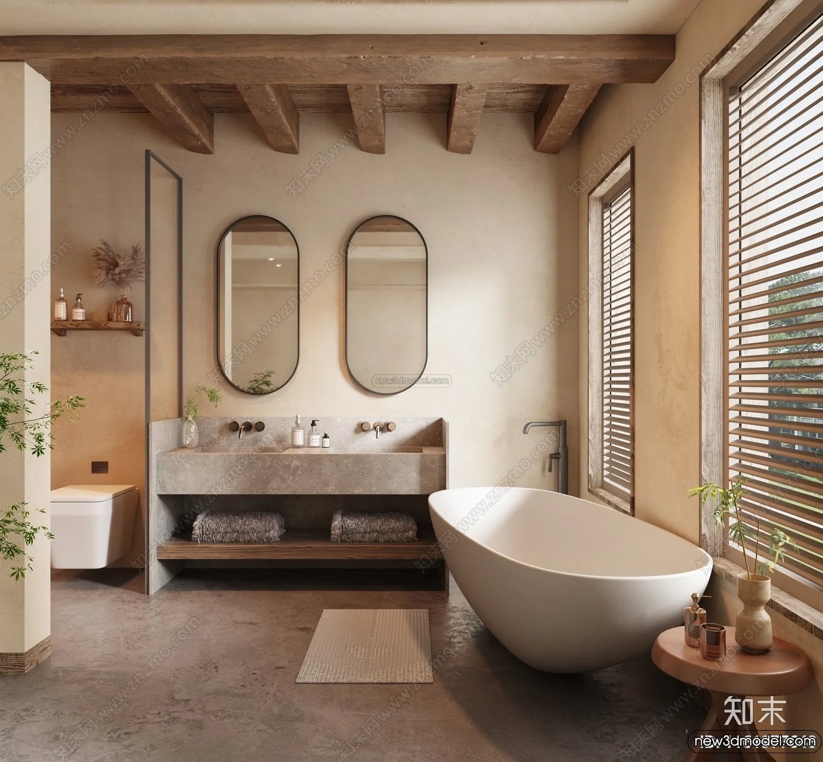 Bathroom 3D Interior Scene Model - Wabi Sabi Style - 017