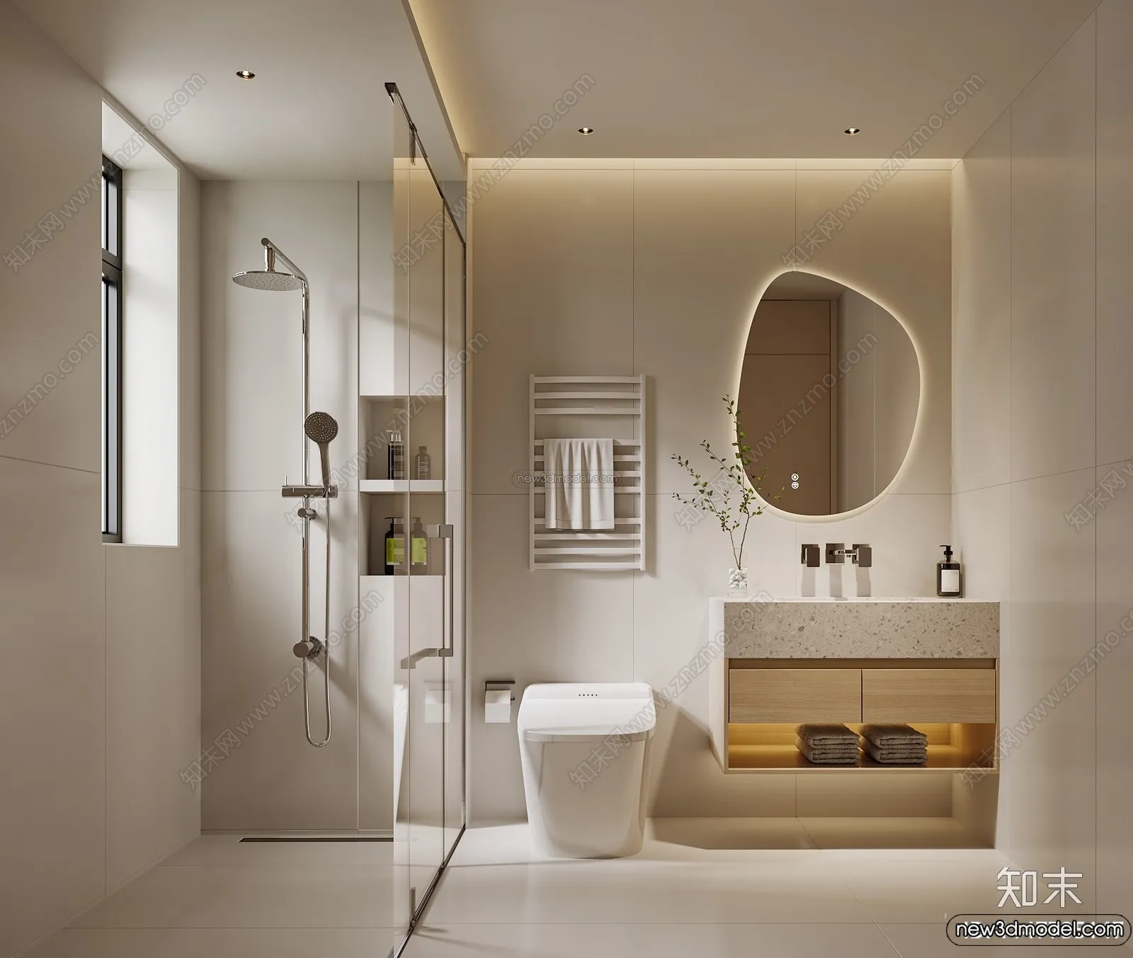 Bathroom 3D Interior Scene Model - Wabi Sabi Style - 018