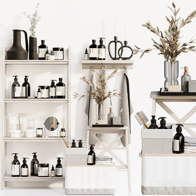 Bathroom accessories 3 bathroom decors decorative set beige gray 3D Model