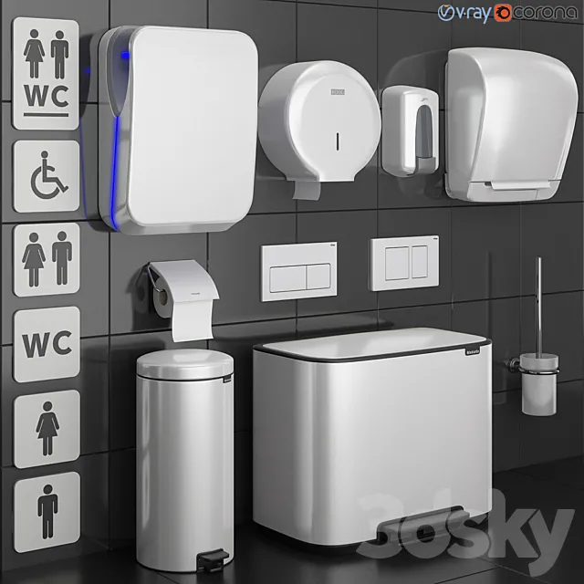 Bathroom accessories set 73 White (Grohe. Jofel. Brabantia. BXG. Katrin. Viega) 3DModel