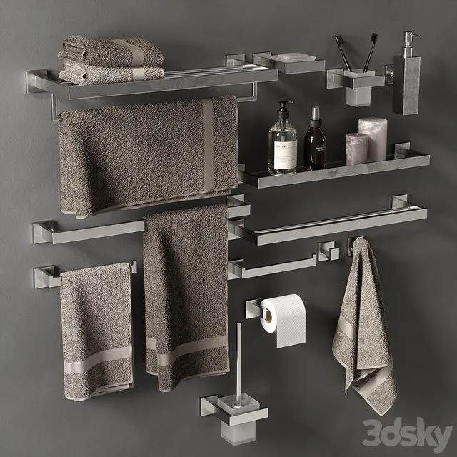bathroom accessories with black brush 3D Model