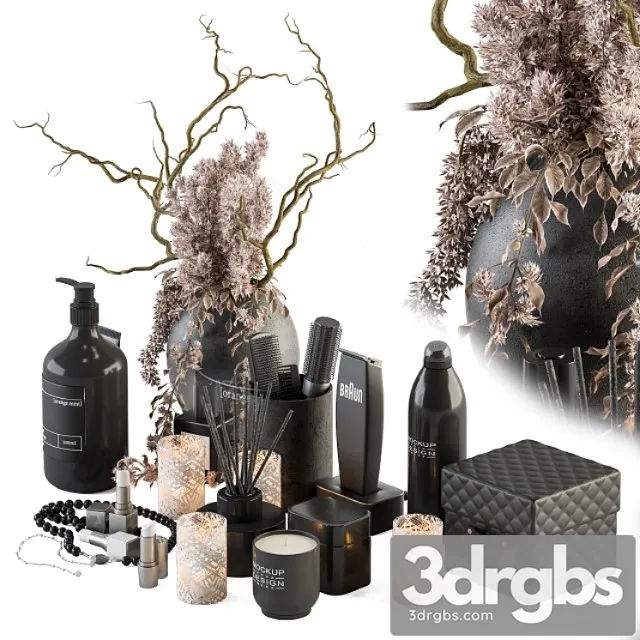 Bathroom Accessory Set With Dried Plants Set 21 3D Model Free