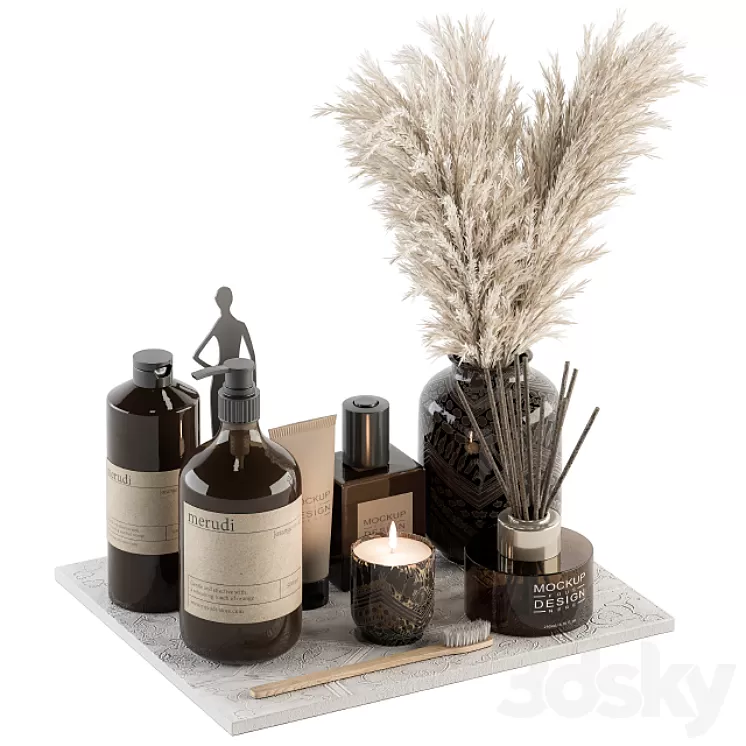 Bathroom accessory Set with Dried Plants Set 22 3D Model Free