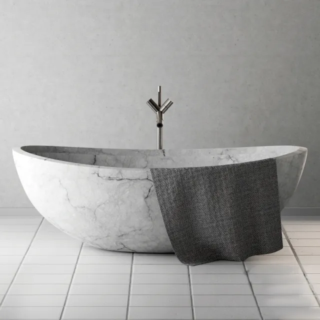 bathroom - Bath stone wite mrable 3D Model