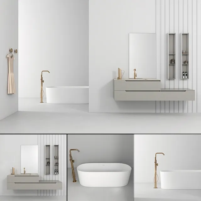 bathroom - Bathroom furniture set Gold 2 3D Model