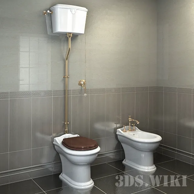 bathroom - Classic toilet and bidet 3D Model