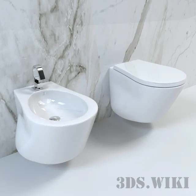 bathroom - Contemporary wall-hung toilet and bidet 3D Model