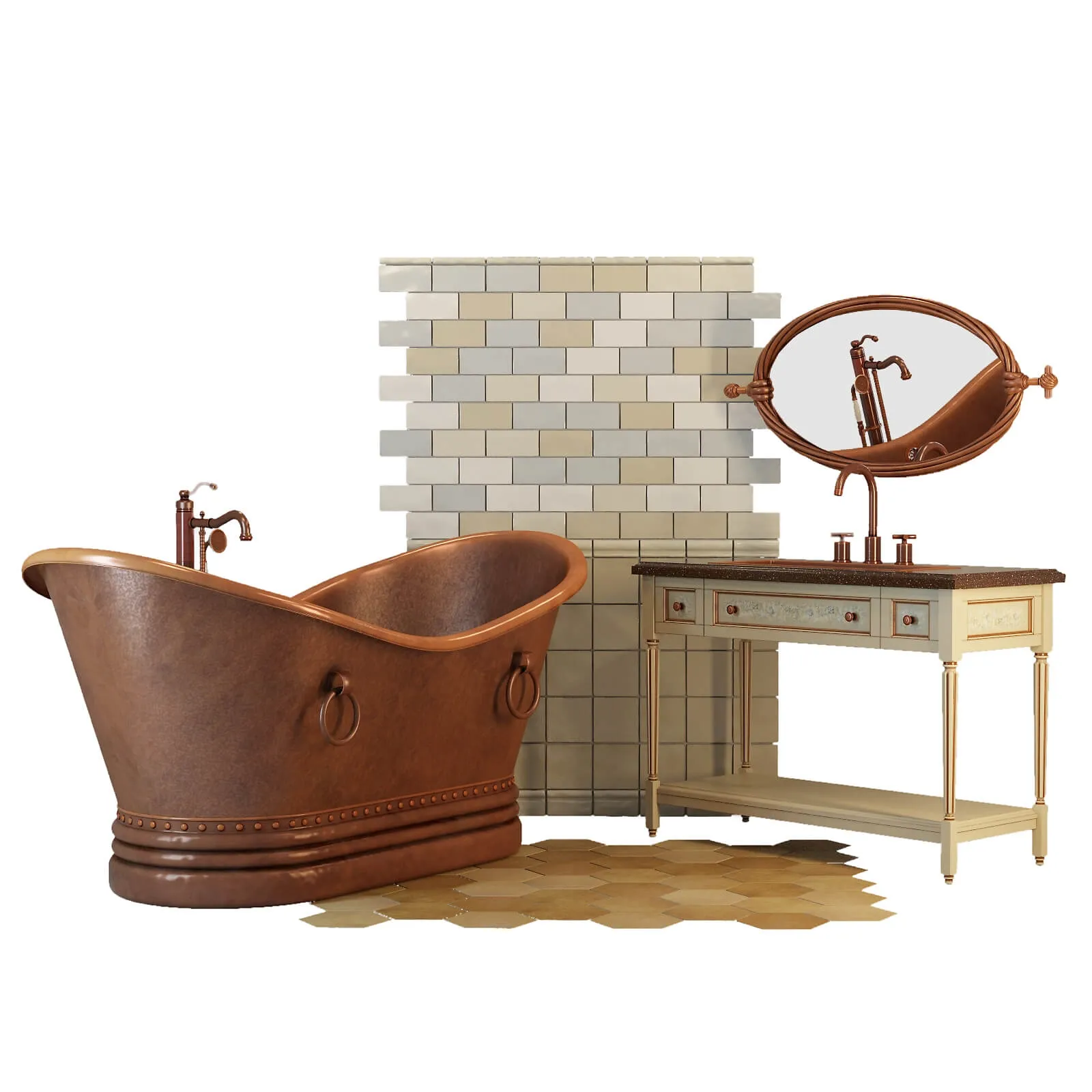 bathroom - Copper bath 3D Model