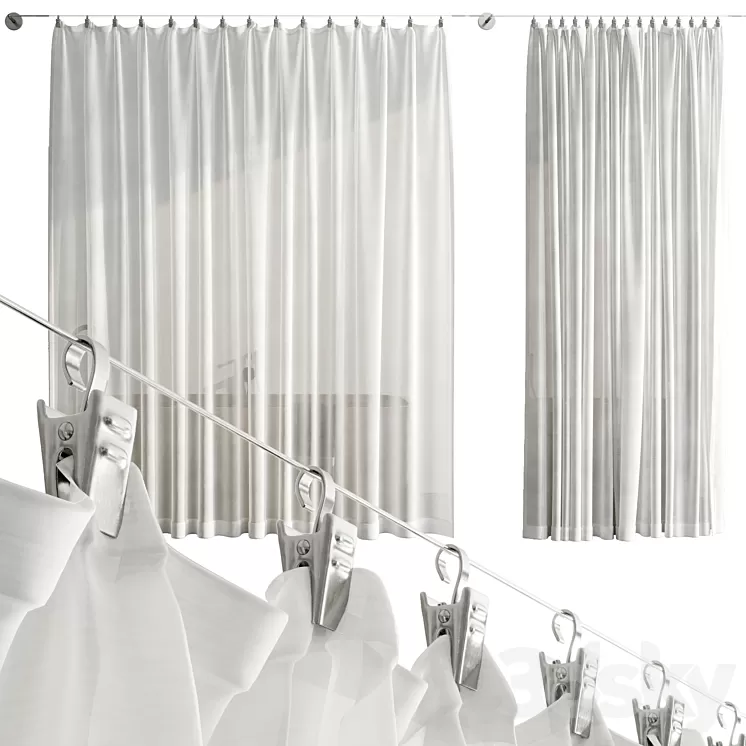 Bathroom Curtains pinned by clamp 3D Model Free