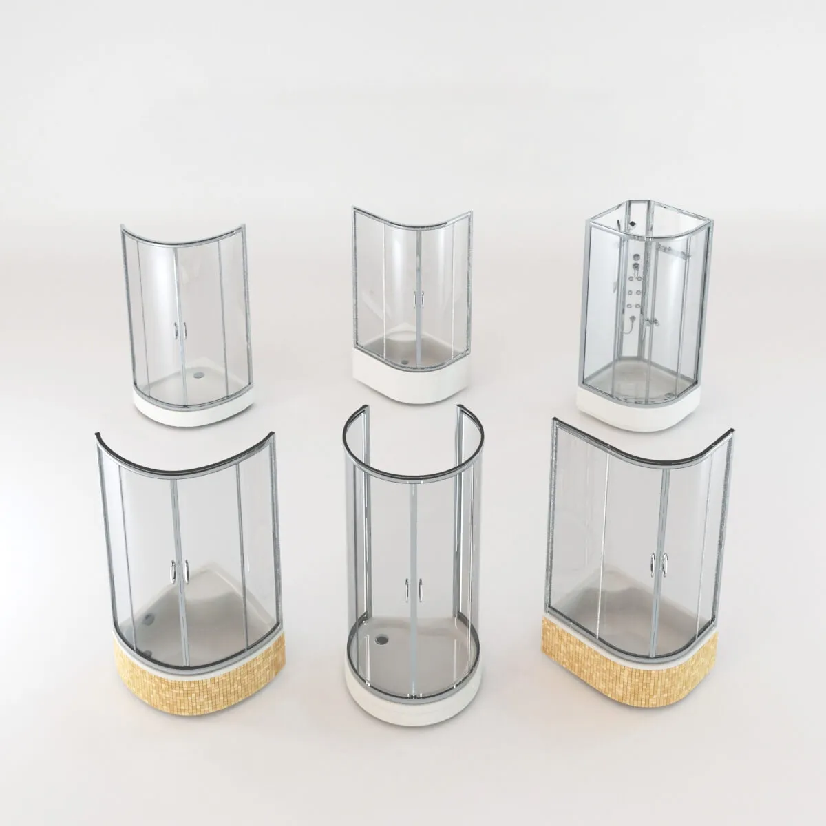 bathroom - Curved shower cabins set 2 3D Model