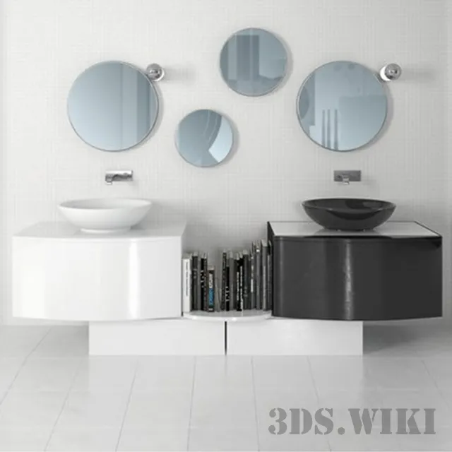 bathroom - Белые и черные раковины и зеркала 3D Model