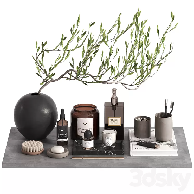 Bathroom Decor set with tree 3D Model