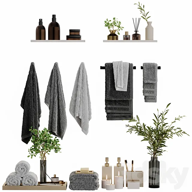 Bathroom decor towels set 21 3D Model
