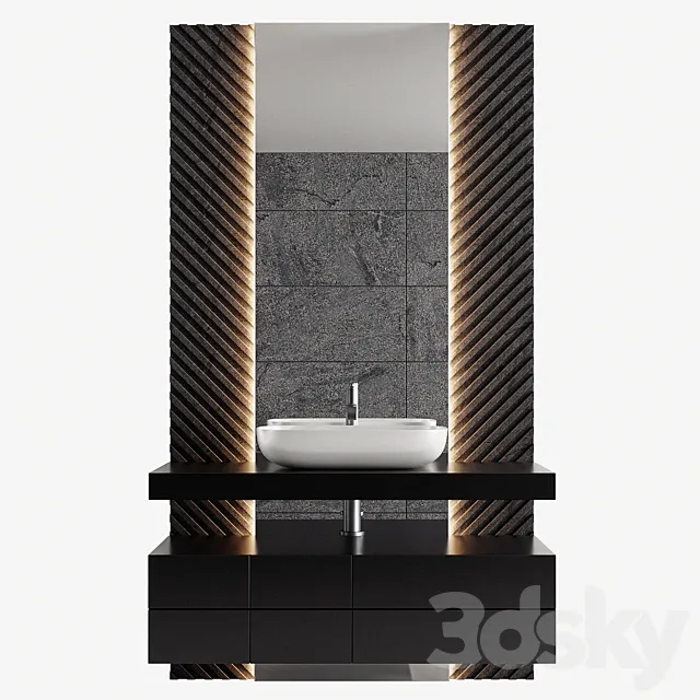 Bathroom Furniture 04 - Black Tiled Sets 3D Model